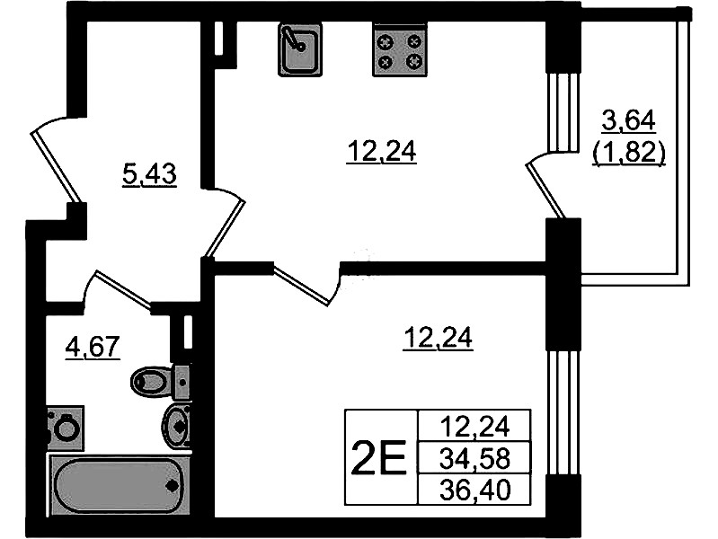 1-комнатная квартира 36.4 м², 1/4 эт., ЖК «Новая история»